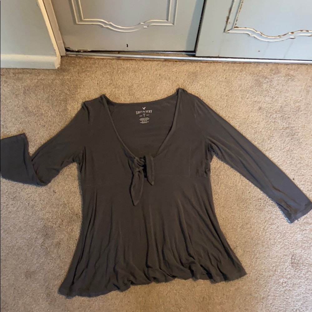 Aerie Grey Longsleeve Tee w/ Tie Front